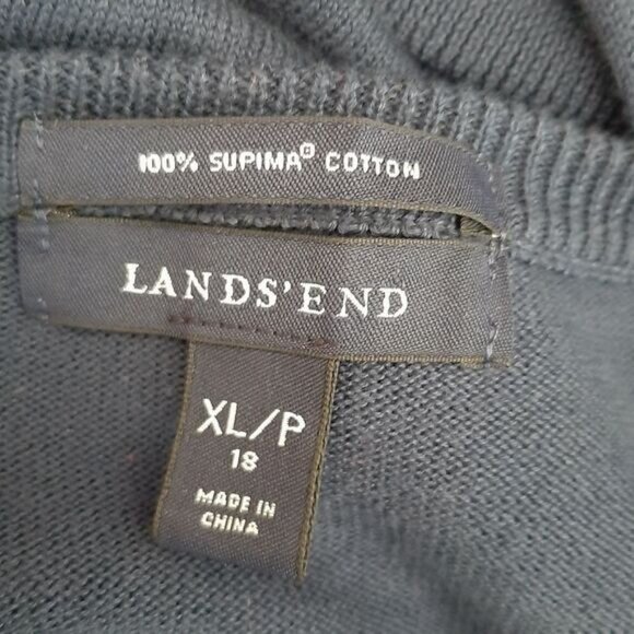 LAND'S END 100% Supima Cotton Gem Neckline Button Down Cardigan Navy Sz XL P 18 - Picture 11 of 11